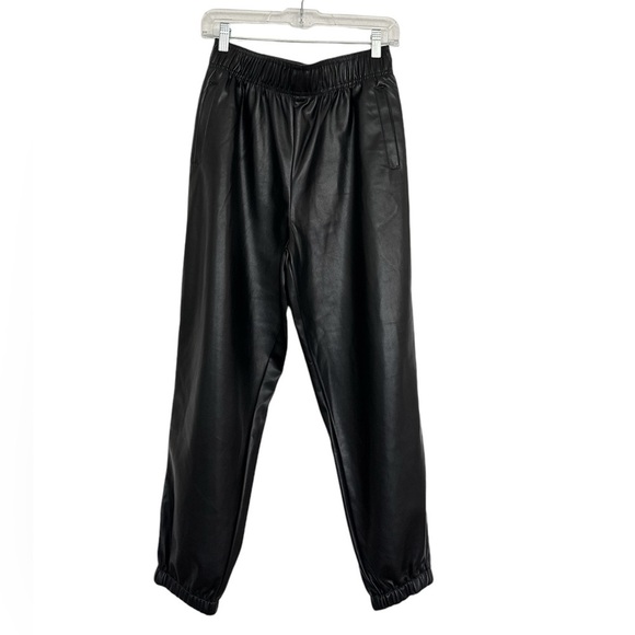 Anthropologie Avec Les Filles Faux Leather Black Joggers Pants Size Medium NWT - Picture 2 of 12